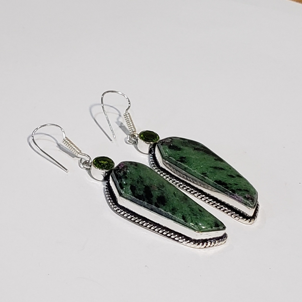 Ruby Zoisite Earrings, 925 Silver Ruby Zoisite Pe… - image 5